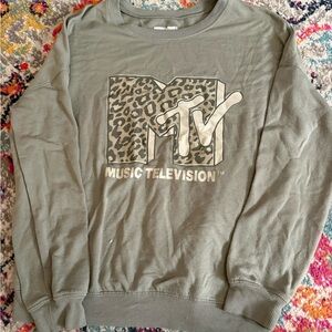 MTV Olive Green Leopard Print Crewneck Sweater